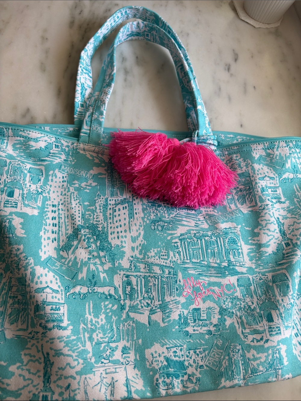 Lilly Pulitzer Palm Beach Zip Up Tote NYC Shorely Blue NWT
